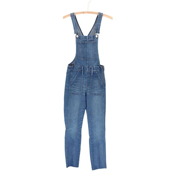 Madewell Skinny Overalls Womens XS Blue Jean Denim Bib Raw Hem Kemp Wash - Picture 3 of 11